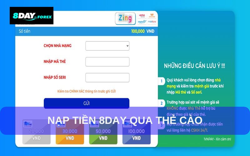 Hướng dẫn các bước nạp tiền 8day thành công Hướng dẫn các bước nạp tiền 8day thành công
